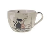 KIUB Bol chat avec une anse - Motif chats amoureux à Paris avec aussi la Tour Eiffel de Paris - matière porcelaine fine - contenance 500ML