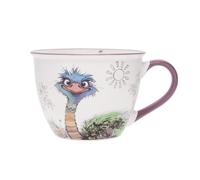 KIUB Bol timbale avec une anse - Motif autruche qui regarde au loin avec ses yeux perçants - matière porcelaine - contenance 550ML