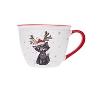KIUB Bol timbale avec une anse - Motif chat noir fêtant Noël - matière porcelaine - contenance 550ML