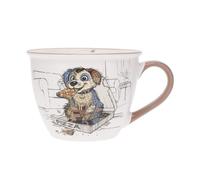 KIUB Bol timbale avec une anse - Motif chiot gourmand qui mange une pizza - matière porcelaine - contenance 550ML
