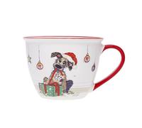 KIUB Bol timbale Noel avec une anse - Motif chien gentil fêtant Noël - matière porcelaine - contenance 550ML