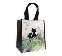 KIUB Cabas de courses en matière recyclée - Chat et son chaton au jardin- format 30 * 26 cm avec épaisseur de 16CM