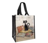 KIUB Cabas de courses en matière recyclée - motif Chat coquin assis sur des coussins qu'il a effilochés - format 30 * 26 cm avec épaisseur de 16CM