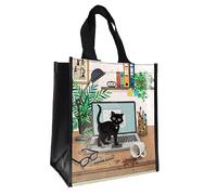 KIUB Cabas de courses en matière recyclée - motif Chat en télétravail avec son laptop - format 30 * 26 cm avec épaisseur de 16CM
