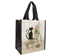 KIUB Cabas de courses en matière recyclée - motif Chat peintre en pleine action dans son atelier d'artiste - format 30 * 26 cm avec épaisseur de 16CM