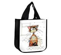 KIUB Cabas de courses en matière recyclée - motif chat stylisé - format 31x26 cm avec épaisseur de 18CM Blanc