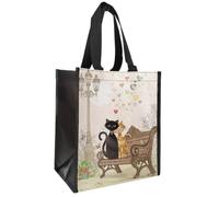 KIUB Cabas de courses en matière recy motif Chats amoureux assis sur un banc dans un jardin public- format 30 * 26 cm avec épaisseur de 16CM