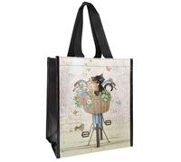 KIUB Cabas de courses en matière recyclée - motif chats amoureux se promenant sur un velo - format 30 * 26 cm avec épaisseur de 16CM