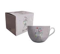 KIUB - Grand bol Paris Tour eiffel avec une anse - Motif Tour Eiffel en fleurs - matière porcelaine fine - contenance 670ML