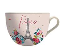 KIUB - Grand bol Paris Tour Eiffel - matiere porcelaine de qualité - motif Paris en fleurs sur fond rose