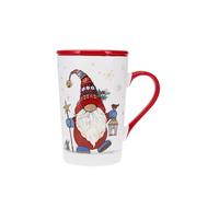 KIUB Grand mug NOEL avec couvercle - motif lutin coquin fetant Noel - matière porcelaine fine - contenance 400ML