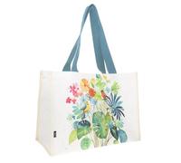 KIUB Grand sac cabas en canvas- motif oiseaux multicolores cachés dans des plantes -fond large de 20CM