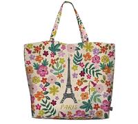 KIUB Grand sac cabas Paris Tour Eiffel multifleurs - fond large de 18CM - coton de très bonne qualité