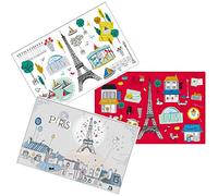 KIUB - Lot de 3 Sets de Table Paris Tour Eiffel Assortis - Motif Tous Les Symboles de Paris