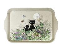 KIUB Mini Plateau avec un chat - Motif chats au jardin- mélamine de qualité - Taille Mini 14*21CM