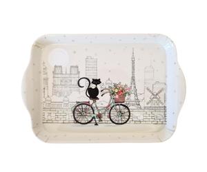 KIUB - Mini Plateau Paris Tour Eiffel - Motif Chat Noir à vélo - mélamine de qualité - Taille Mini