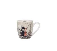 KIUB Mini tasse expresso 125 ML - motif Chats amoureux a coté de la Tour Eiffel de Paris - porcelaine fine et hauteur 7,5CM