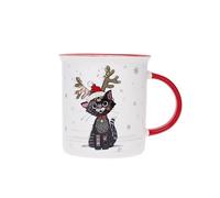 KIUB Mug NOEL avec des animaux - motif chat noir fetant NOEL- matière porcelaine fine - contenance 320ML
