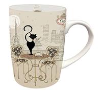 KIUB - Mug Paris Tour Eiffel - Motif Paris Café avec un chat - matière porcelaine fine - contenance 370ML