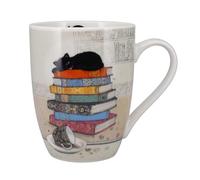 KIUB Mug porcelaine arrondi - motif chat dormant sur des livres - hauteur 10CM - contenance 340ML - boite assortie