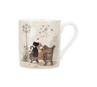 KIUB Mug porcelaine - motif chats amoureux assis sur un banc dans un jardin public- hauteur 8CM - contenance 280ML - coffret cadeau