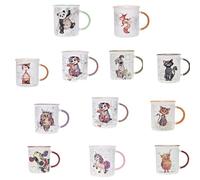 KIUB PACK de 12 mugs avec des animaux (chat, chien, écureuil, panda, licorne …) contenance 320ML - hauteur 9,5CM (3,7 inches) - porcelaine