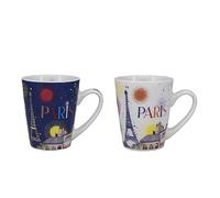 KIUB Set de 2 mini tasses Paris Tour Eiffel - motif Paris en fête - porcelaine fine et hauteur 7,5CM - boite assortie