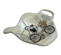 KIUB Soucoupe pour sachet de thé en mélamine Chat vélo - 7.4 x 9.5 cm BEIGE G