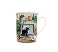 KIUB - Tisanière Chaton ordinateur - Porcelaine avec Infuseur inox 380ml - Boite Cadeau - Bug Art