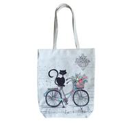 KIUB Totebag Chat avec un vélo - modèle avec un fond tres large de 10CM - coton de très bonne qualité