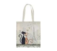 KIUB Totebag en coton renforcé - motif Paris Tour Eiffel et chats amoureux - dimensions 40 * 37CM (16 * 15 inches)