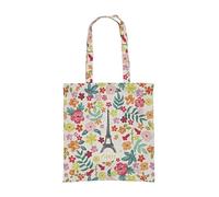 KIUB Totebag en coton renforcé - motif Tour Eiffel de Paris avec des fleurs de toutes les couleurs - dimensions 40 * 37CM (16 * 15 inches)