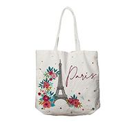 KIUB Totebag Paris Tour Eiffel - modèle Paris en fleurs avec la Tour Eiffel à gauche - coton de très bonne qualité et avec un ZIP et une poche intérieure