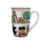 KIUB Très grand mug porcelaine arrondi - motif chats jouant sur les étagères de la bibliothèque- hauteur 12CM - contenance 490ML - boite assortie