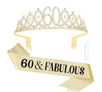 KIUEZIR 60&Fabulous Ensemble diadème et écharpe pour femme avec strass et alliage avec peigne et écharpe pailletée Doré