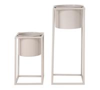 KIUH - Lot de 2 Cache-Pots sur Pieds Métal Greige - Altobuy