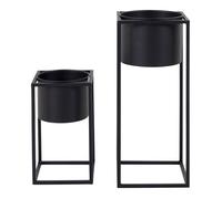 KIUH - Lot de 2 Cache-Pots sur Pieds Métal Noir -