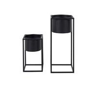 KIUH - Lot de 2 Cache-Pots sur Pieds Métal Noir -