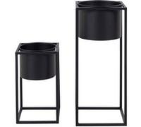 KIUH - Lot de 2 Cache-Pots sur Pieds Métal Noir -