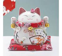KIUINNO Lucky Cat Céramique Maneki Neko Bras agitant Chinois Feng Shui Décor Fortune Bonne Chance Tirelire Chat Figurine Chat