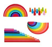 Kiuiom 4 Pièces Jeu D'empilage Arch Jouet,Arc en Ciel Bois Montessori,Kit De Bloc Montessori Jouet,Éducatif en Bois Jouet Bloc De Construction pour Enfants,pour Enfants Ans Garçon Fille