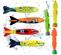 Kiuiom Jeux Piscine Enfant,Jouets de Plongée,Jouet de Natation pour Piscine,4PCS Torpedo Bandits et 3PCS Algue Plongée Jouet sous Eau Été Cadeau pour Enfant Garçon Fille