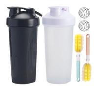 Kiuiom Shaker Proteine,Bouteille Shakers pour Poudre,Bouteille Shaker de Protéines avec 2 Boules de Mélange en Acier Inoxydable + 2 Brosses en Mousse pour Hommes et Femmes,Noir + Blanc