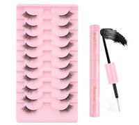 Kiusatig - Lot de 10 paires de faux cils russes - Courbure D - Réutilisables - Hybrides - Aspect naturel
