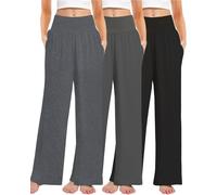 Kivdol Lot de 3 Pantalons de Yoga Amples et Confortables à Jambes Larges pour Femme, Taille Haute, Confortable, avec Poches, Gris