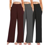 Kivdol Lot de 3 pantalons de yoga amples et décontractés à jambes larges pour femme, taille haute, confortable, avec poches