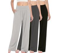Kivdol Lot de 3 pantalons décontractés, amples et confortables pour femme, avec jambes larges, taille haute et poches, pantalons de détente ou de yoga, gris