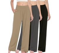 Kivdol Lot de 3 Pantalons décontractés Amples pour Femme, à Jambes Larges et Taille Haute, Pantalons de détente et de Yoga Confortables avec Poches, Taille L