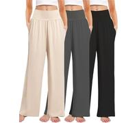 Kivdol Lot de 3 Pantalons décontractés Amples pour Femme, à Jambes Larges et Taille Haute, Pantalons de détente et de Yoga Confortables avec Poches