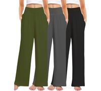 Kivdol Lot de 3 Pantalons décontractés Amples pour Femme, à Jambes Larges et Taille Haute, Pantalons de détente et de Yoga Confortables avec Poches, Taille M